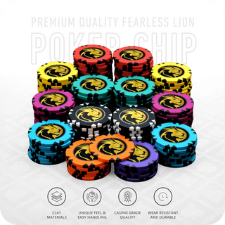 Fearless Lion Poker Chipset Without Denomination - GR, 300/500 Pcs, Clay, 40mm, 14g - Saudi Aces