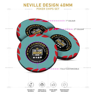 Customisable Poker Chips - Neville, Clay, 40mm, 14g - Saudi Aces