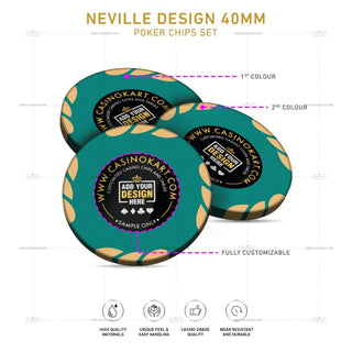 Customisable Poker Chips - Neville, Clay, 40mm, 14g - Saudi Aces