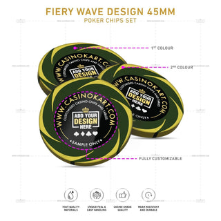 Customisable Poker Chips- Fiery Wave, Clay, 45mm, 18g - Saudi Aces