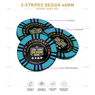 Customisable Poker Chips - 3 Stripes, Clay, 40mm, 14g - Saudi Aces