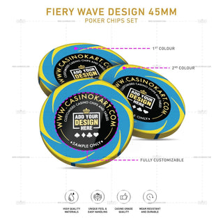 Customisable Poker Chips- Fiery Wave, Clay, 45mm, 18g - Saudi Aces