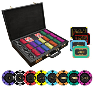 Conquer Gunpowder Poker Chipset - SD, 500/800/1000 Pcs, 30/50/80 Plaques, Clay, 50mm, 21g - Saudi Aces