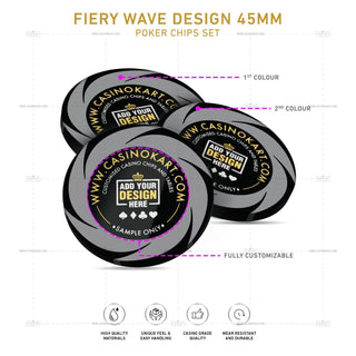 Customisable Poker Chips- Fiery Wave, Clay, 45mm, 18g - Saudi Aces