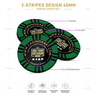 Customisable Poker Chips - 3 Stripes, Clay, 40mm, 14g - Saudi Aces