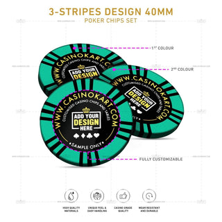 Customisable Poker Chips - 3 Stripes, Clay, 40mm, 14g - Saudi Aces