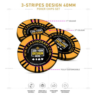 Customisable Poker Chips - 3 Stripes, Clay, 40mm, 14g - Saudi Aces