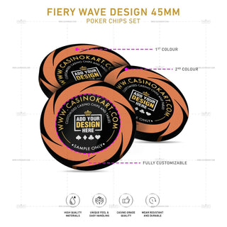 Customisable Poker Chips- Fiery Wave, Clay, 45mm, 18g - Saudi Aces