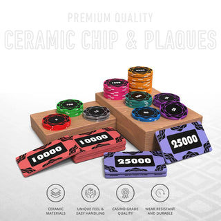 Petaluxe Poker Chipset - 300/500 Pcs, 10/20 Plaques, Ceramic, 40mm, 10g - Saudi Aces
