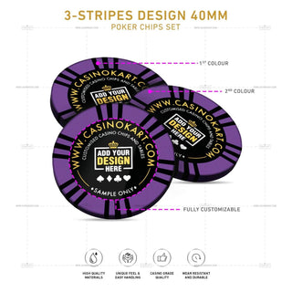 Customisable Poker Chips - 3 Stripes, Clay, 40mm, 14g - Saudi Aces