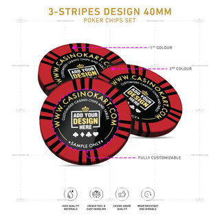 Customisable Poker Chips - 3 Stripes, Clay, 40mm, 14g - Saudi Aces