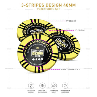 Customisable Poker Chips - 3 Stripes, Clay, 40mm, 14g - Saudi Aces
