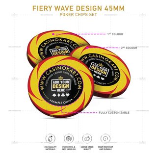Customisable Poker Chips- Fiery Wave, Clay, 45mm, 18g - Saudi Aces